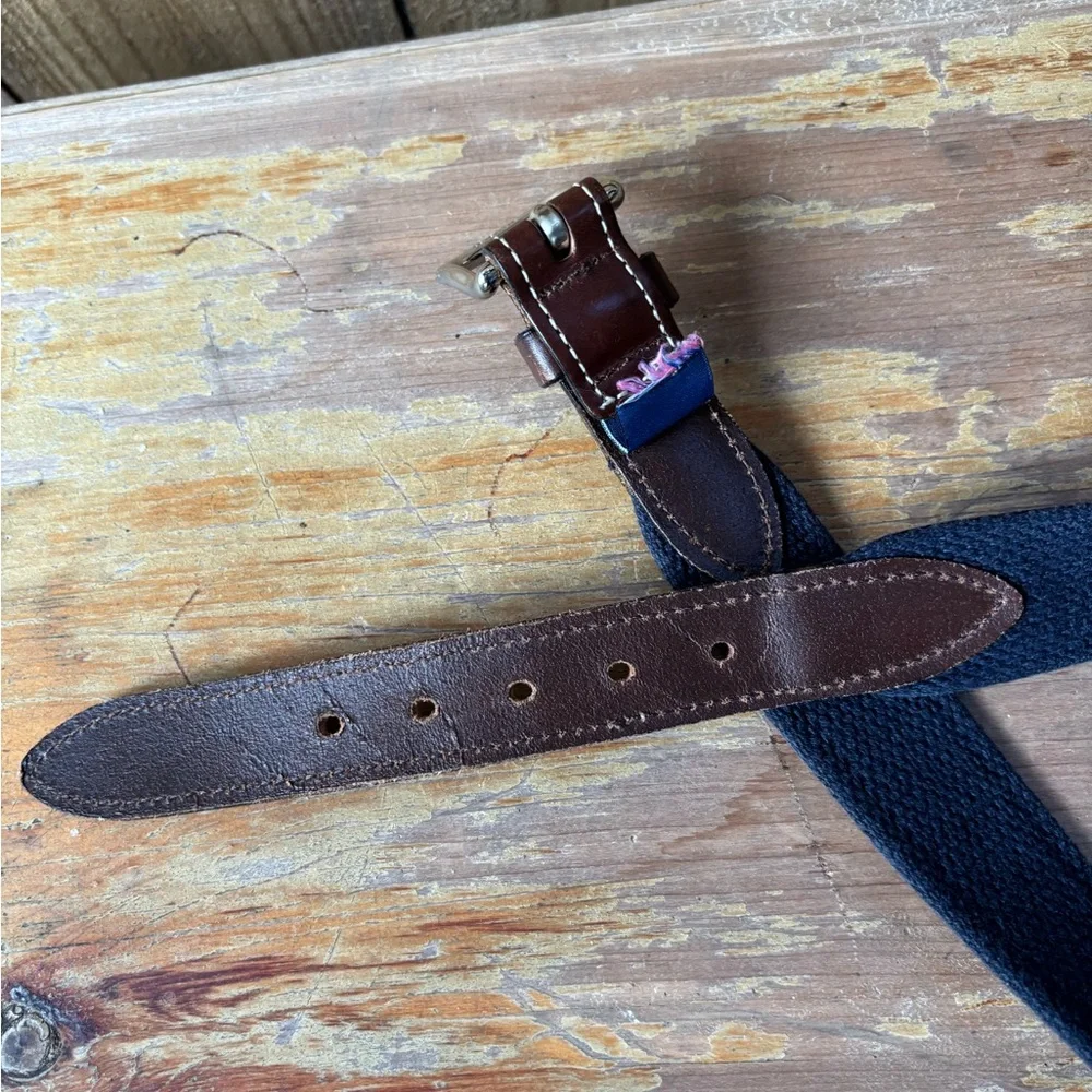 Vinyard Vines Blue Lacrosse Leather & Silk Ribbon on Cotton Web Belt 26